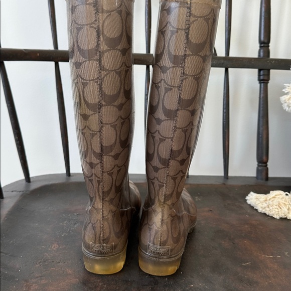 Coach Brown Logo-Print PVC Rain Boots - Picture 4 of 6